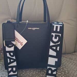 Karl Lagerfeld Black Satchel with Logo Strap